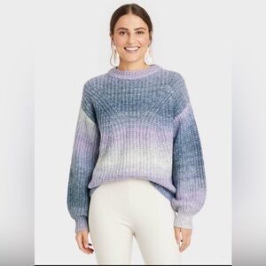 Purple Ombre Chunky Knit Pullover Sweater